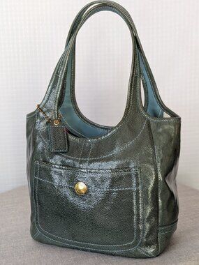Coach Ergo Teal Patent Leather Satchel 11012 Legacy Lining